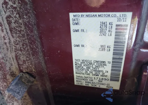 2012 Nissan Altima 2.5 S z USA, uszkodzony, nr VIN 1N4AL2AP7CC171890